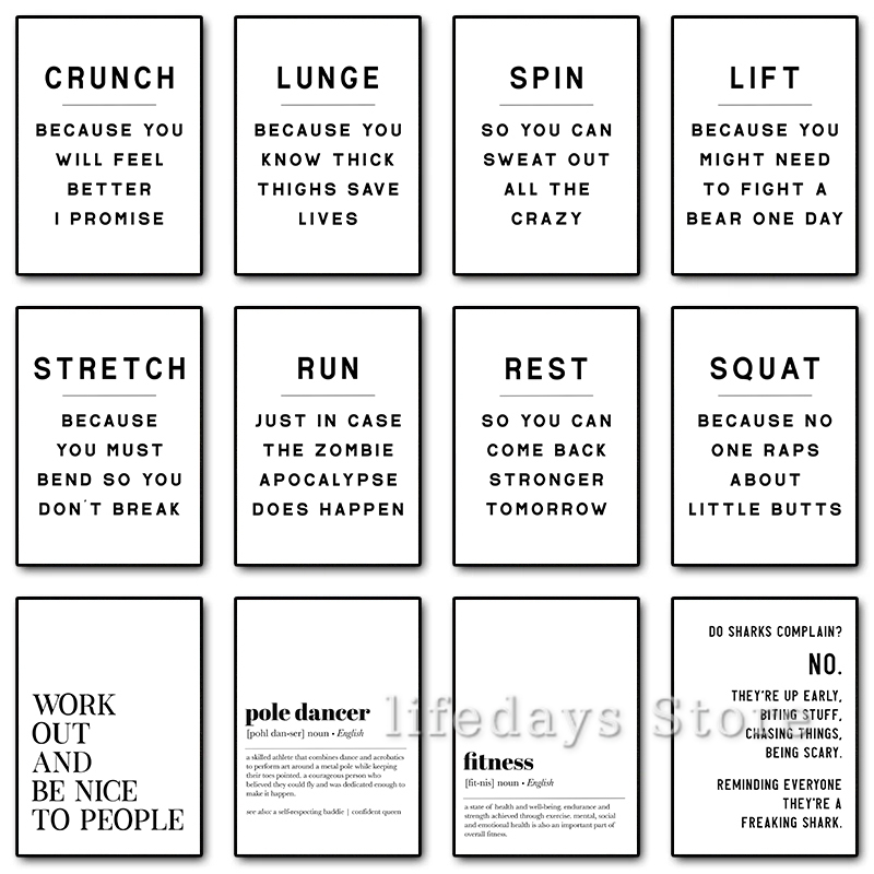 Home Gym Minimalist - Fitness treinar citações engraçadas cartazes impressões