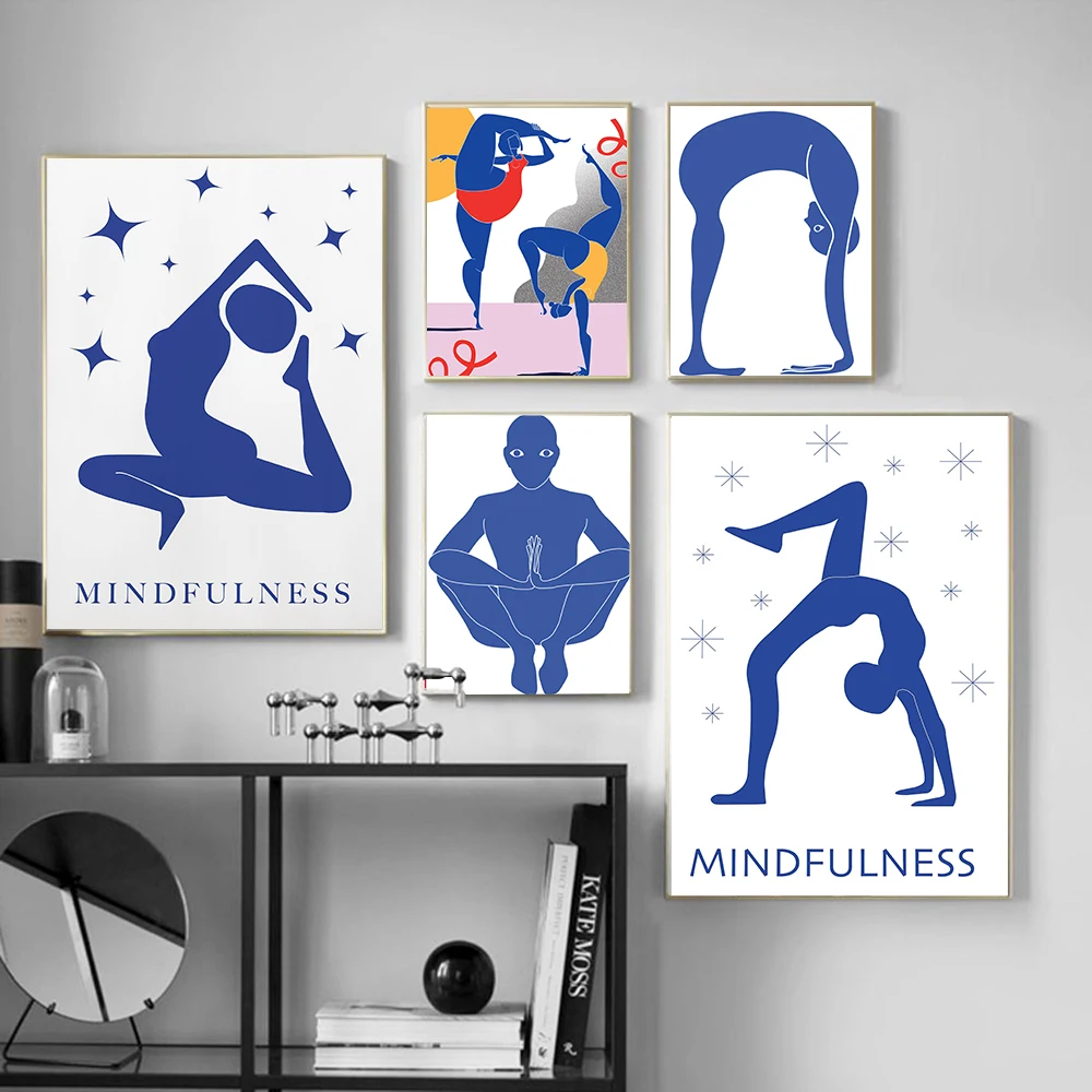 Home Gym Minimalist - Pôster Abstrato de Poses de Yoga
